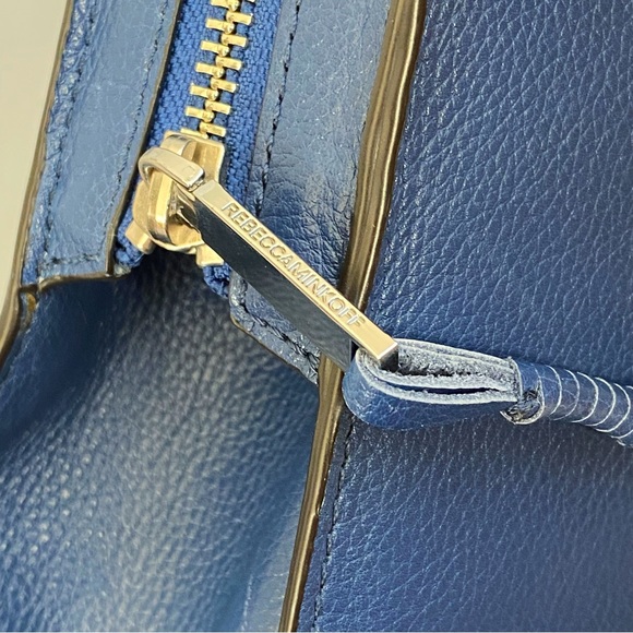 Rebecca Minkoff blue leather silver zipper top handle zip up sides purse bag - Picture 11 of 14
